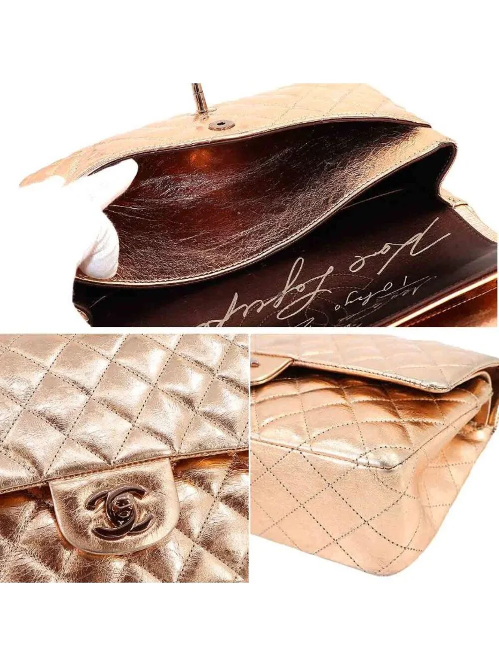 Chanel Quilted 25 Chain Shoulder Bag Leather Metallic Pink Gold Limited